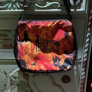 Halloween Cat Print Shoulder Bag - Black and Orange